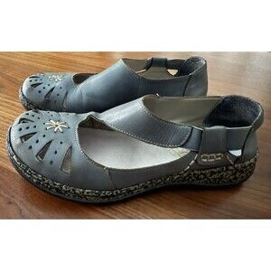 Rieker Daisy Leather Mary Jane Shoes Women Size EU 37 US 6 Blue Comfort Slip On